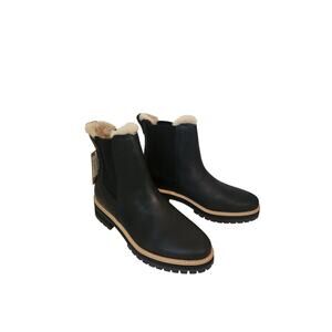 New Lucky Women's Bennet Leather Faux Fur Lined Chelsea Lug Booties Black 9.5